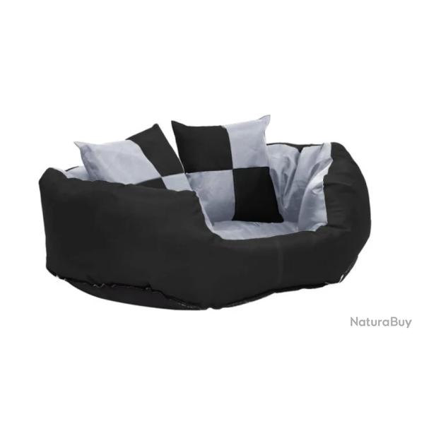 Coussin chien rversible gris noir 65x50x20 cm lavable avec rembourrage antidrapant