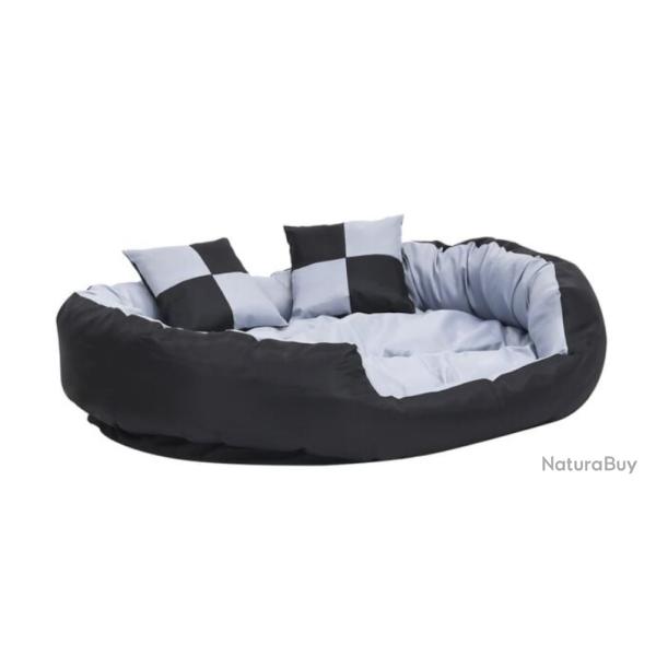 Coussin chien rversible gris noir 110x80x23 cm lavable avec 2 coussins