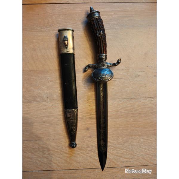 Superbe dague de chasse 45 cm pice exceptionnelle, superbe gravure et finition