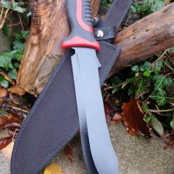 Gros Couteau Machette Bowie Trekking Alaska Lame Acier 3Cr13 Manche Red Abs Etui Nylon Survie TreckA
