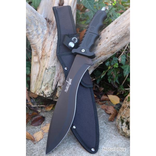 Couteau de Survie Kukri Gurka Combat Bolo Machette Bushcraft Lame Acier Inox Etui Nylon