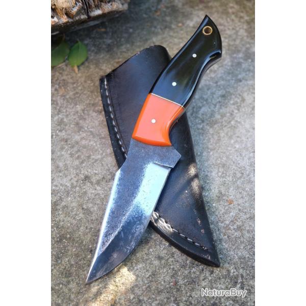 Couteau Skinner de Chasse Bushcraft Lame Acier Carbone 1075 Manche R�sine Etui Cuir Fabr Artisanat 2