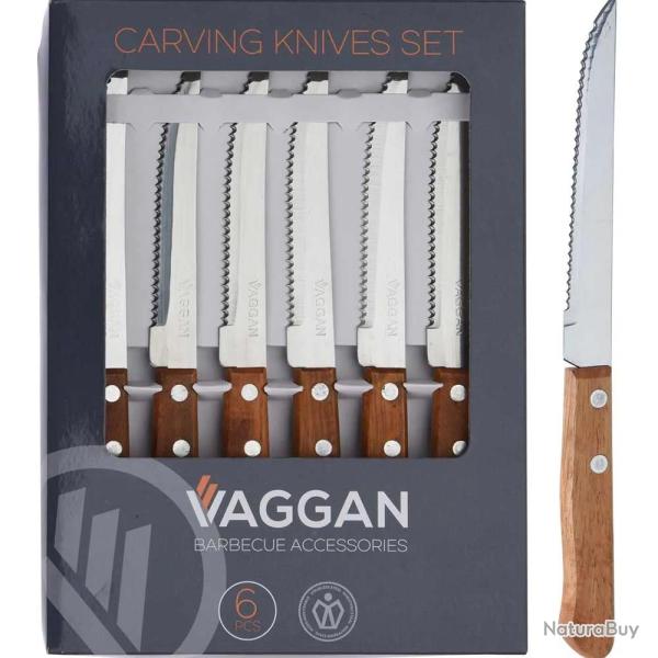 Lot de 6 couteaux � steak inox manche bois