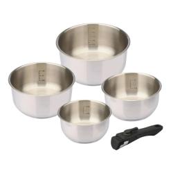 Lot de 4 casseroles inox &agrave; manche amovible 14/16/18/20 cm