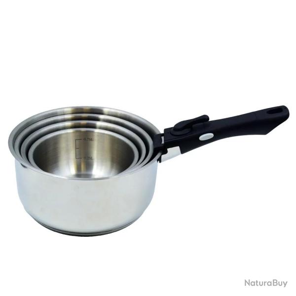Lot de 4 casseroles inox � manche amovible 14/16/18/20 cm