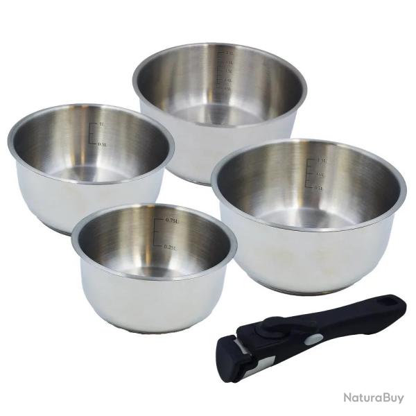 Lot de 4 casseroles inox � manche amovible 14/16/18/20 cm