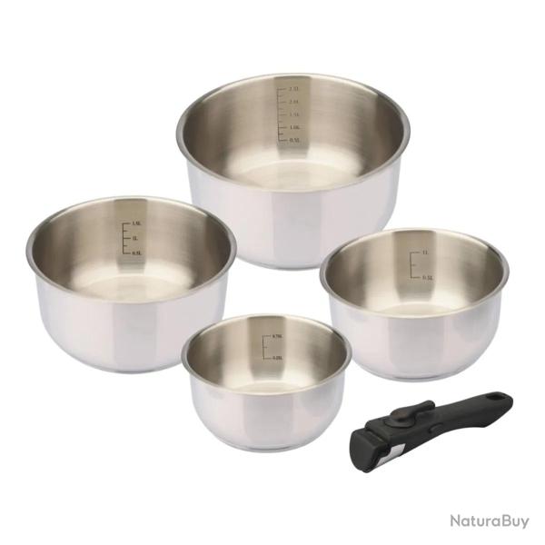 Lot de 4 casseroles inox � manche amovible 14/16/18/20 cm