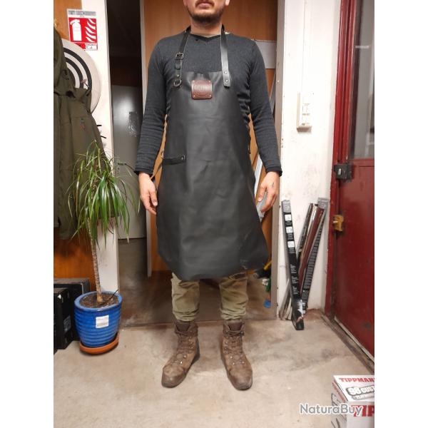 TABLIER EN CUIR VERITABLE NOIR ETAT NEUF EMBALLE CUISINIER BOUCHER CHASSEUR FORGERON