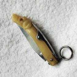 Couteau canif ancien Palme et tête de chien plein manche corne