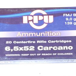 Boite de 20  munitions 6.5x52 carcano ogive SP BT 139Gr