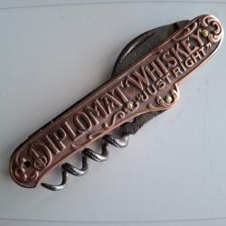 Beau couteau de poche ancien DIPLOMAT WHISKEY "JUST RIGHT" , Glasner & Barzen Co. Kansas City Mo