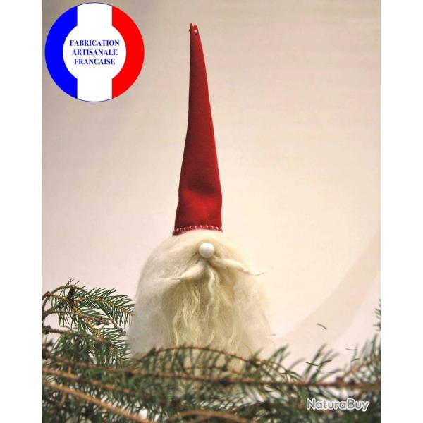 Lutin de Nol scandinave avec barbe en laine blanche et chapeau en drap de laine rouge