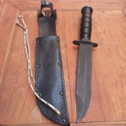 Solide et Imposant Couteau CAMILLUS New York U.S.A  Manche en Cuir avec Étui en cuir