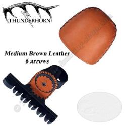 THUNDERHORN Carquois BOA en cuir 4 ou 6 flèches pour arc traditionnel 6 Flèches Cuir Marron Moyen