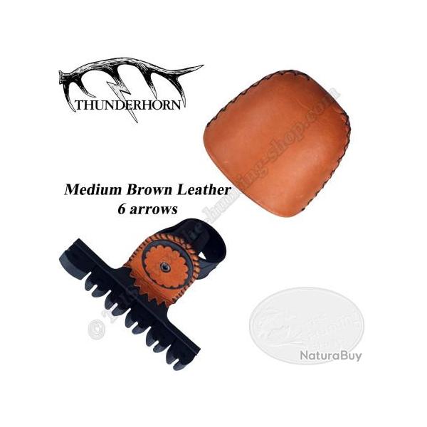 THUNDERHORN Carquois BOA en cuir 4 ou 6 flches pour arc traditionnel 6 Flches Cuir Marron Moyen