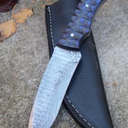 Skinner Couteau de Chasse Damas Lame 256 Couches Manche Bois 3D Black Fab Artisanale Etui Cuir