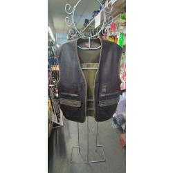 GILET CUIR / COTON HARKILA - taille L - VERT