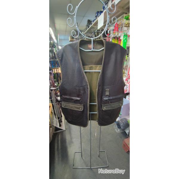 GILET CUIR / COTON HARKILA - taille L - VERT