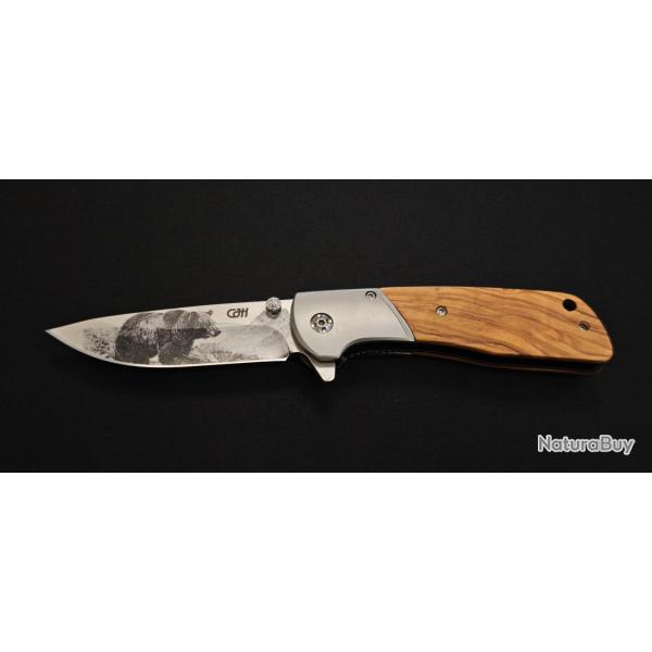 Herbertz CJH 44161  Bear - Couteau pliant olivier avec gravure ours 3D