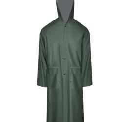 Manteau pluie long vert taille L polyester PVC imperméable avec capuche