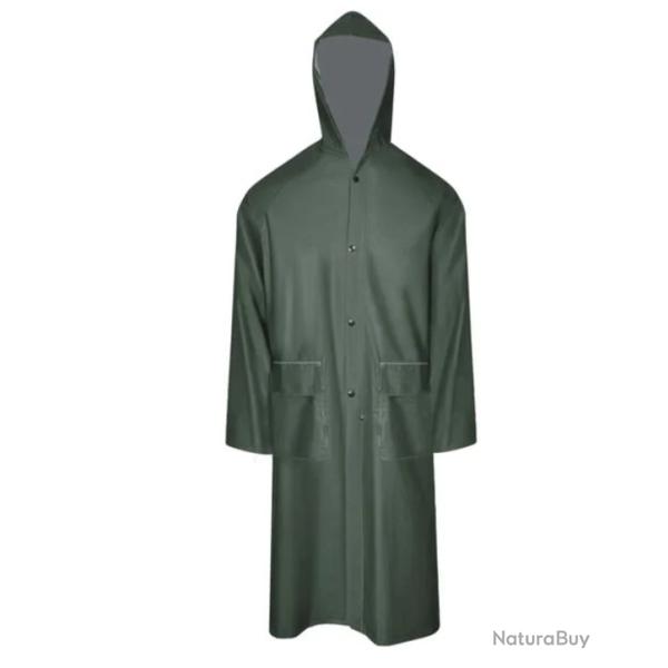 Manteau pluie long vert taille L polyester PVC imperm�able avec capuche