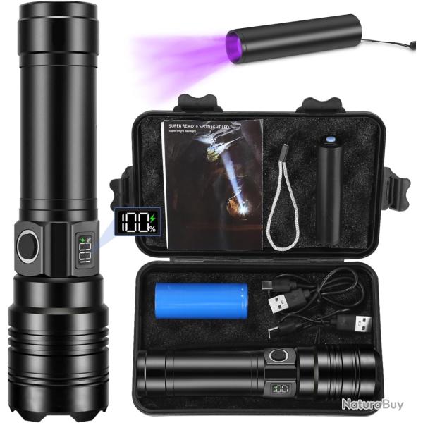 Lampe Torche LED Ultra Puissante 500000 Lumens Batterie 5000mAh USB Longue Porte tanche IPX6