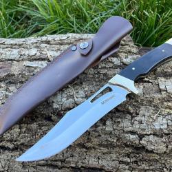 COUTEAU DROIT 25CM BOIS ET LAITON ETUI CUIR enchère