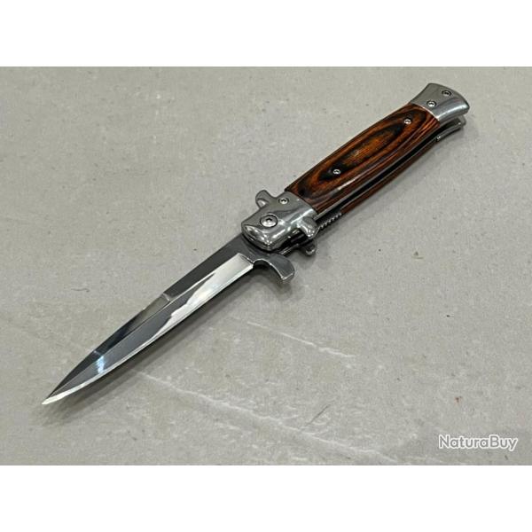 Stiletto Couteau ouverture assiste Mafia Milano Lame Acier 440 Manche Abs bois de rose enchre