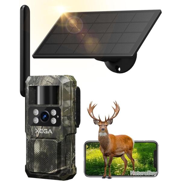 Camra de Chasse Solaire Carte SIM 4G sans Fil sans WiFi Batterie7800mAh Vision Nocturne Capteur PIR