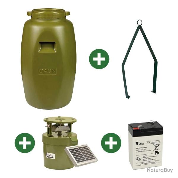 Kit agrainoir automatique 6 V, bidon 60 L, batterie et panneau solaire