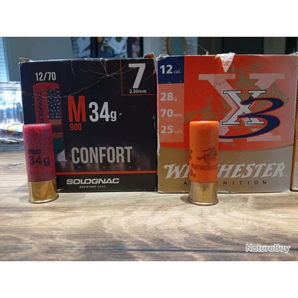 Lot de 225 cartouches calibre 12 Winchester, Solognac, Fob et Manu France