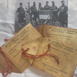 Etiquette cartonn&eacute;e Bless&eacute; du 3e R&eacute;giment de Marche Tirailleurs Alg&eacute;riens 1914 WW1
