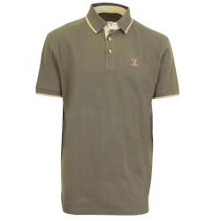 Polo brod&eacute; sanglier manches courtes coton piqu&eacute; kaki S &agrave; 3XL Sanglier