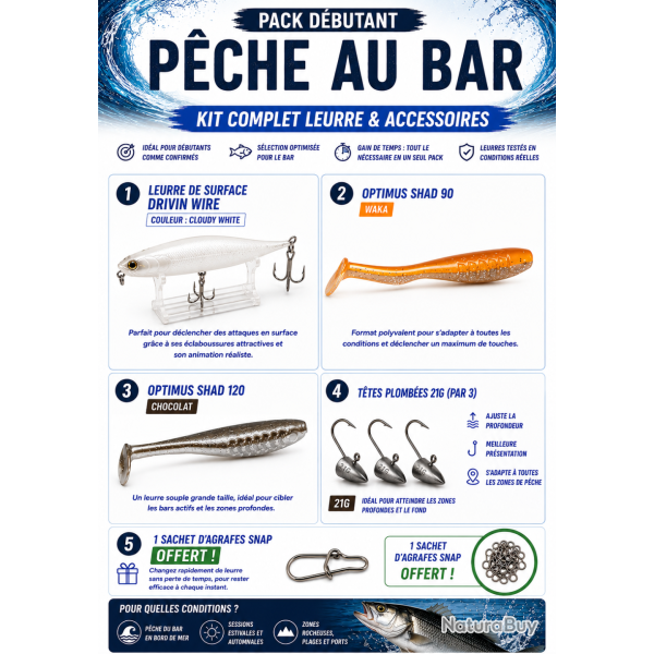 Pack D�butant - P�che aux bars : 10+3 TP Offerts