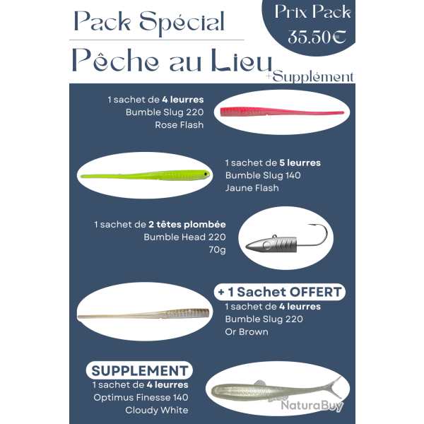 Pack Spcial - Pche au Lieu : 11 ou 15+4 Offerts - Pack avec Supplment (15 Leurres +4 Offerts) =35