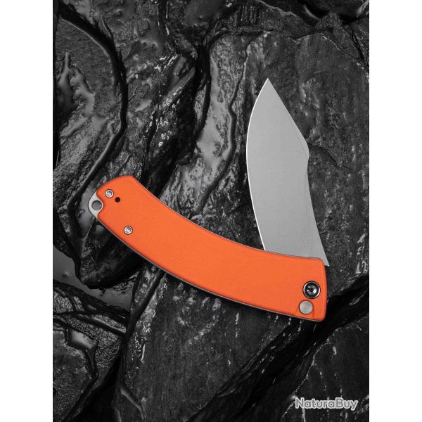 Couteau CIVIVI Outlaw Muk Lame Acier 14C28N Manche G-10 Orange Button Lock IKBS CIVC240792