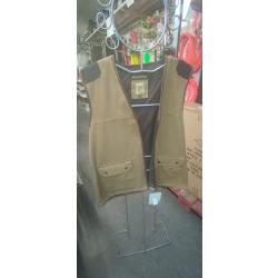 GILET CANVAS 100% COTON BEIGE AVEC EMPIECEMENT CUIR - TAILLE 2XL