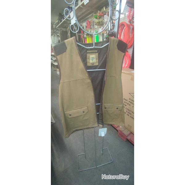 GILET CANVAS 100% COTON BEIGE AVEC EMPIECEMENT CUIR - TAILLE 2XL