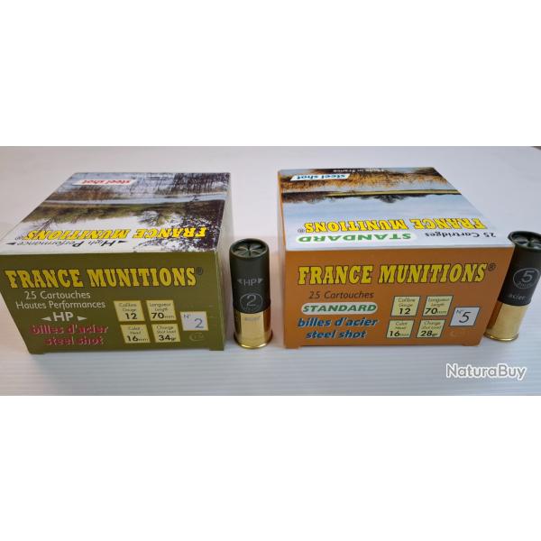 50 Cartouches FRANCE MUNITIONS cal 12/70  acier HAUTES PERFORMANCES et basse pression