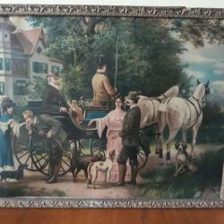 Depard a la chasse en caleche scene XIX decoration mural art de vivre chasse