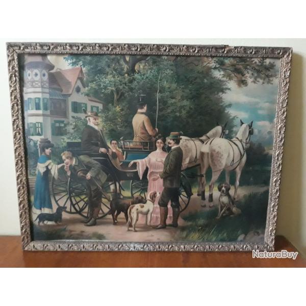 Depard a la chasse en caleche scene XIX decoration mural art de vivre chasse