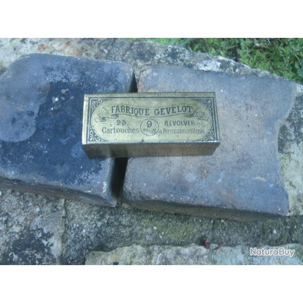 rarissime boite metal 9mm percussion centrale, fabrique Gevelot, avant 1900