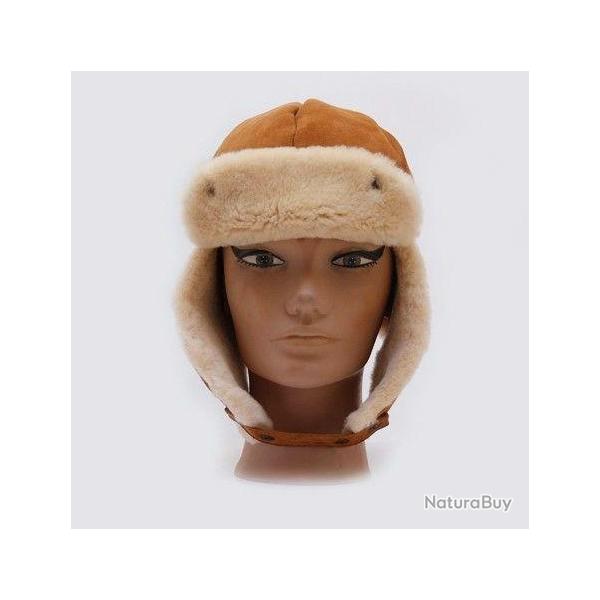 Chapkas aviateur en peau d'agneau et cuir 2XL moka
