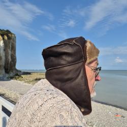 Chapkas nordique en cuir ou peau de mouton retourné type aviateur M (médium) marron foncé