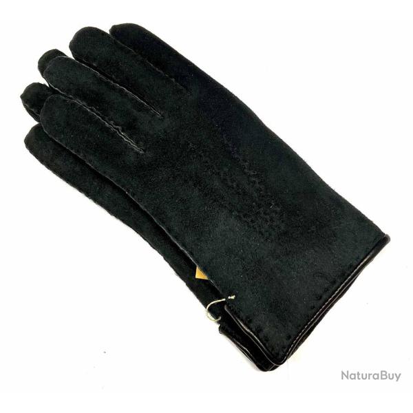 Gants luxueux peau d'agneau laine type aviateur noir  7 cm
