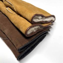Gants luxueux peau d agneau lain&eacute;e type aviateur marron fonc&eacute; cm