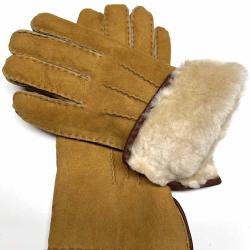 Gants luxueux peau d'agneau lainée type aviateur 8 cm moka beige