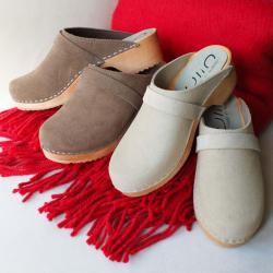Sabots su&eacute;dois femme en daim nubuck velours luxe TAUPE