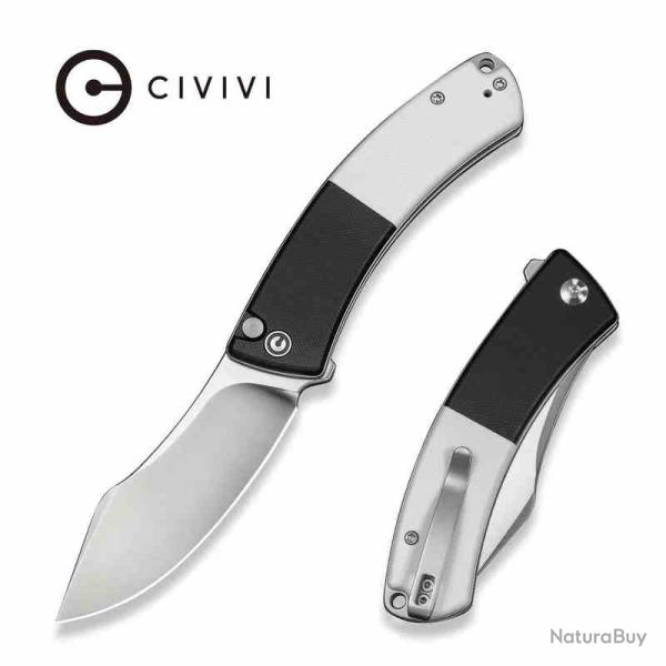 Couteau CIVIVI Outlaw Muk Lame Acier 14C28N Manche G-10 Black&White Button Lock IKBS CIVC240794