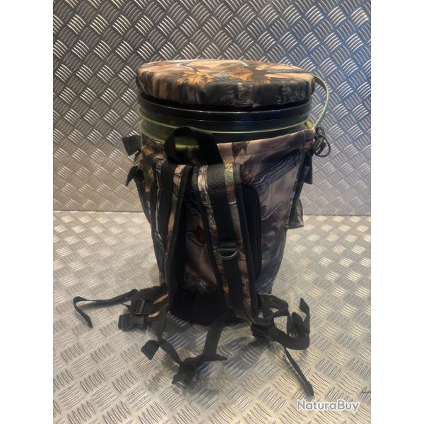 Tabouret chaise pivotant camouflage rembourre sceau 25L rangement 45x30cm